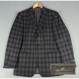 Z Zegna Blazer Jacket Mens EU 50 Black Grey Brown Plaid City Wool Quiet Luxury